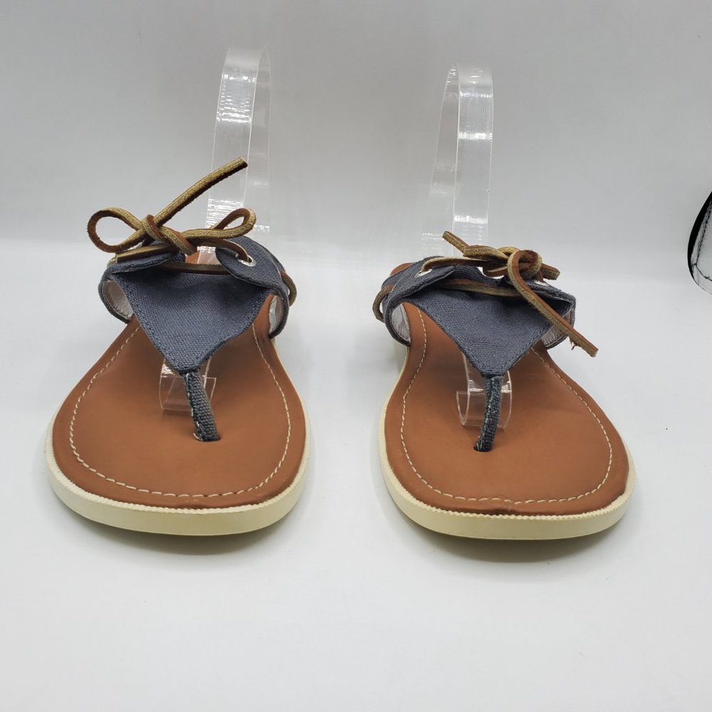 VINTAGE SPERRY TOP-SIDER CANVAS with LEATHER SHOE LACE TOP THONG SANDALS - Picture 3 of 7